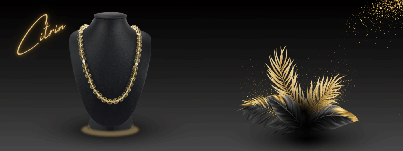 Banner Desktop Citrin Halskette Damen facettiert auf schwarzer Büste